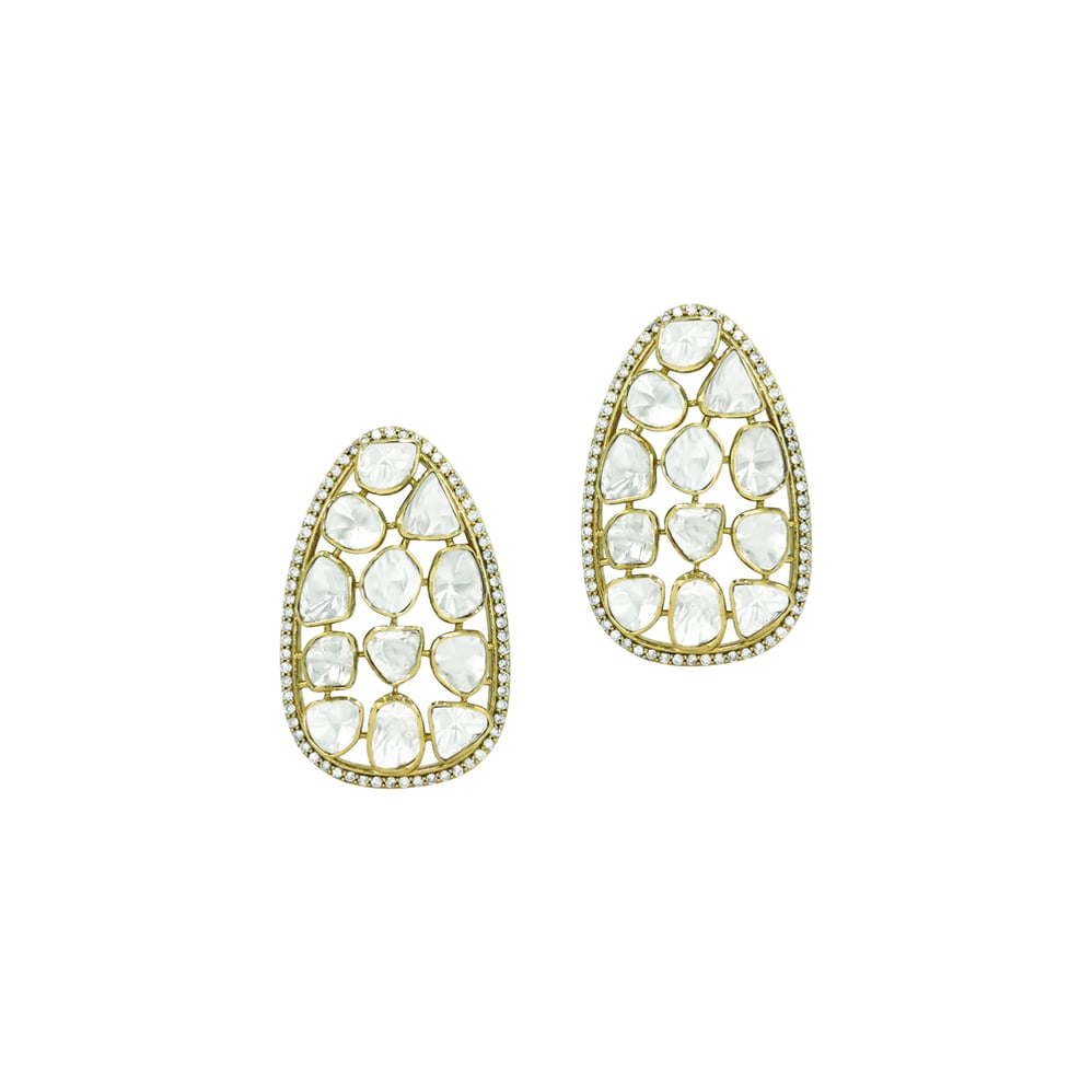 Openwork Polki Earrings with Diamond Borders